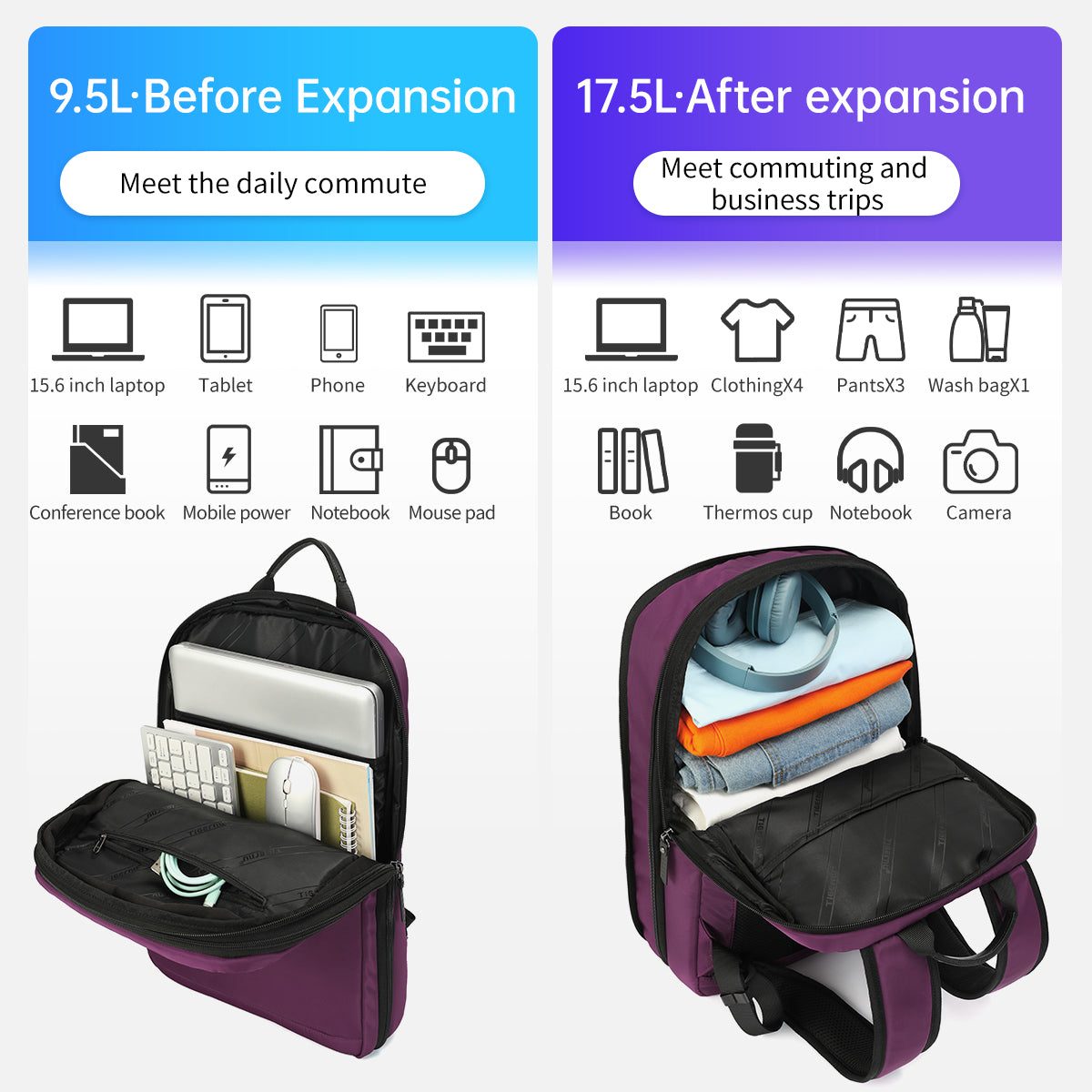 Tigernu TB-S slim backpack for women purple
